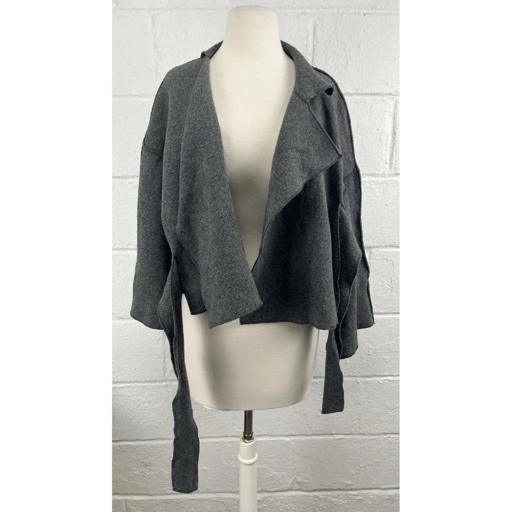 Ivan Grundahl Linea S Sweater Cardigan Medium Wool Tie Front Kimono Sleeve Boxy